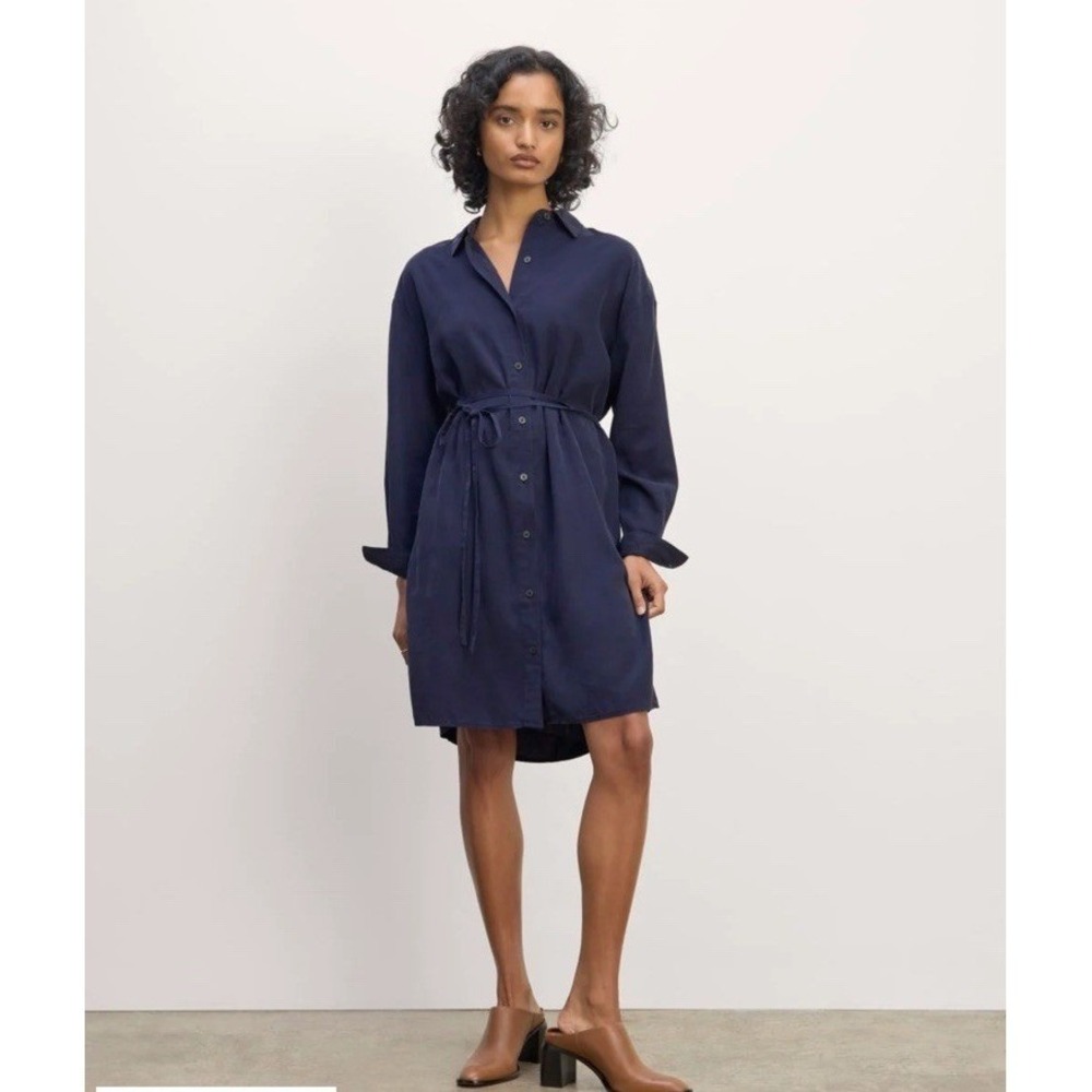 Everlane NWT The Must Have Shirtdress In Butterlite‎ Navy Blue Small Comfy Soft